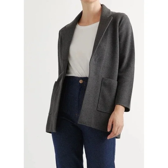 Quince Women's Organic Cotton Knit Blazer in Charcoal Size Large - Picture 6 of 7
